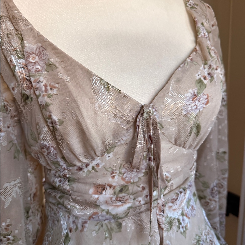 Altar'd State Floral Beige Long Sleeve Dress NWT - Picture 5 of 13